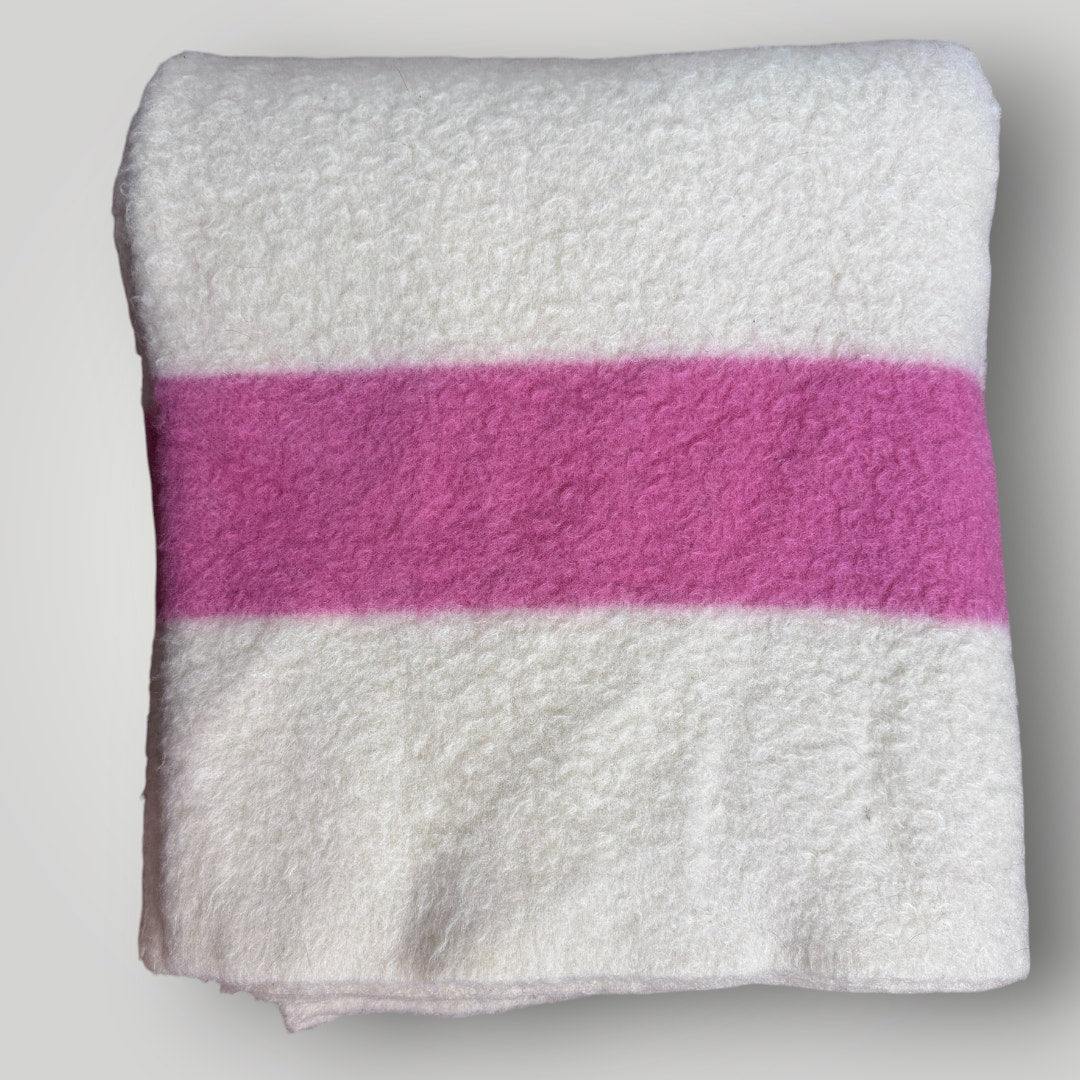 Vintage Hudson Bay 4 Point Blanket 1950s Rare Pink Fluffy Wool 72”x88” Double