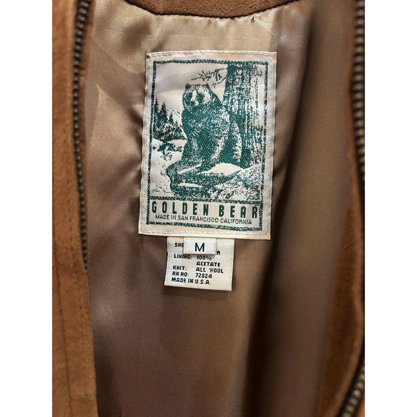 Vintage 1990s Golden Bear Brown Suede Bomber Men's Medium Excellent