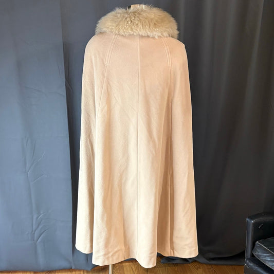 Vintage 1960s Cashmiracle Cape with Faux Fur Collar Beige Tan