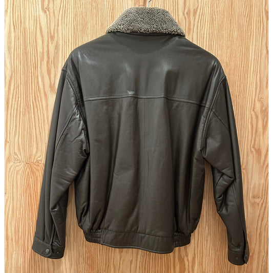 Vintage 1990s Golden Bear Brown Leather Bomber Fur Collar Men's Large