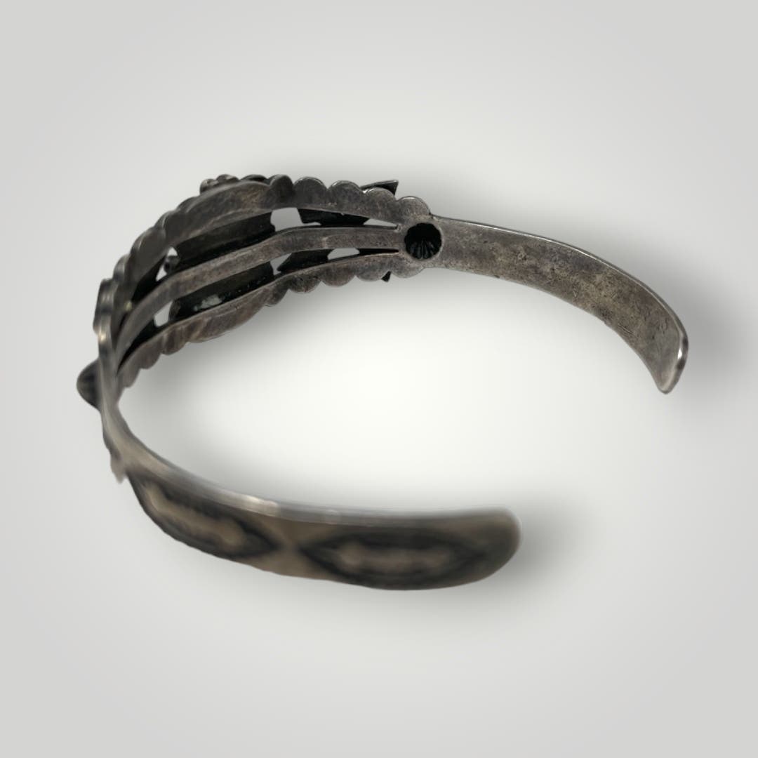 Early Vintage St Silver Turquoise Cuff Fred Harvey Era Bracelet Crossed Arrow - MST GoodsVintage