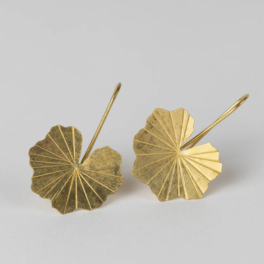 Lotus Leaf Drop Earrings in Brass