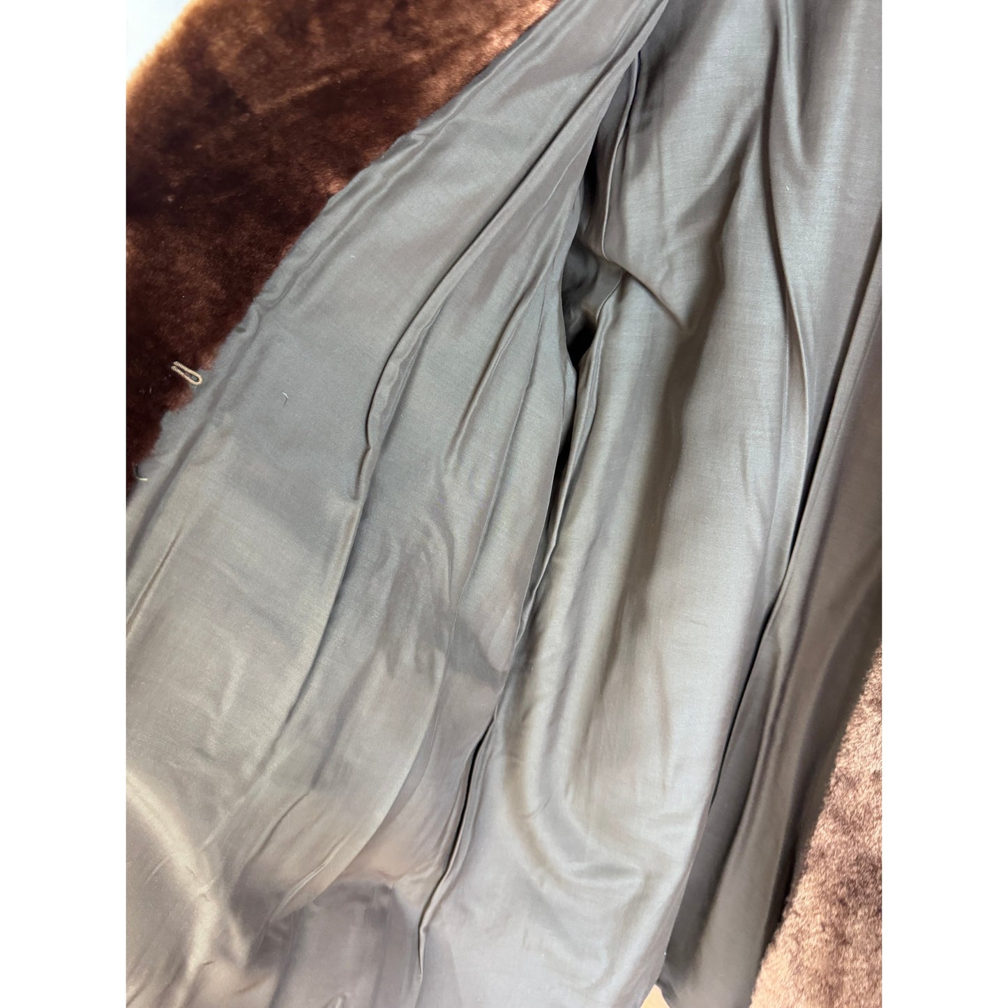 Vtg 40s Rockabilly Structural Balloon Sleeve Chocolate Brown Mouton Fur Coat S/M