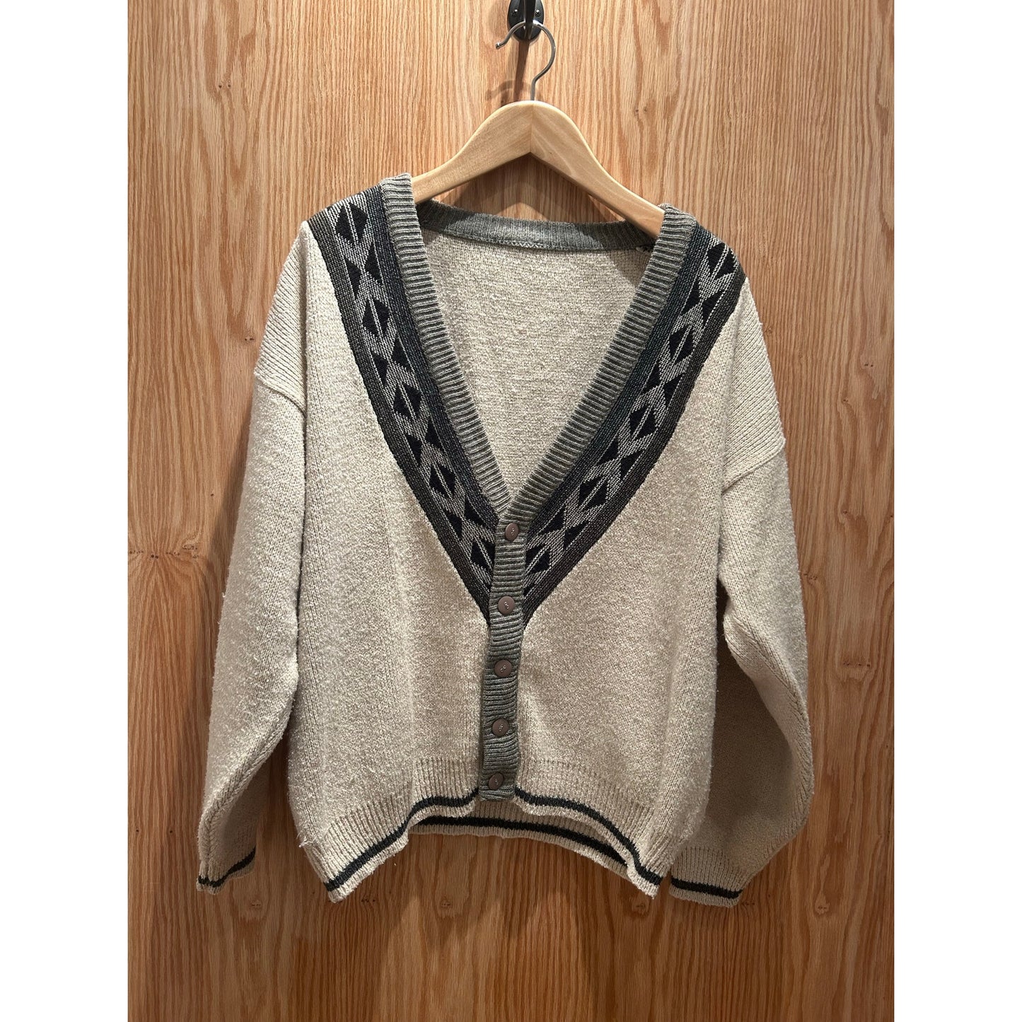 Vintage 1990s Cardigan Geometric Contrast Deep V Men's Extra Large