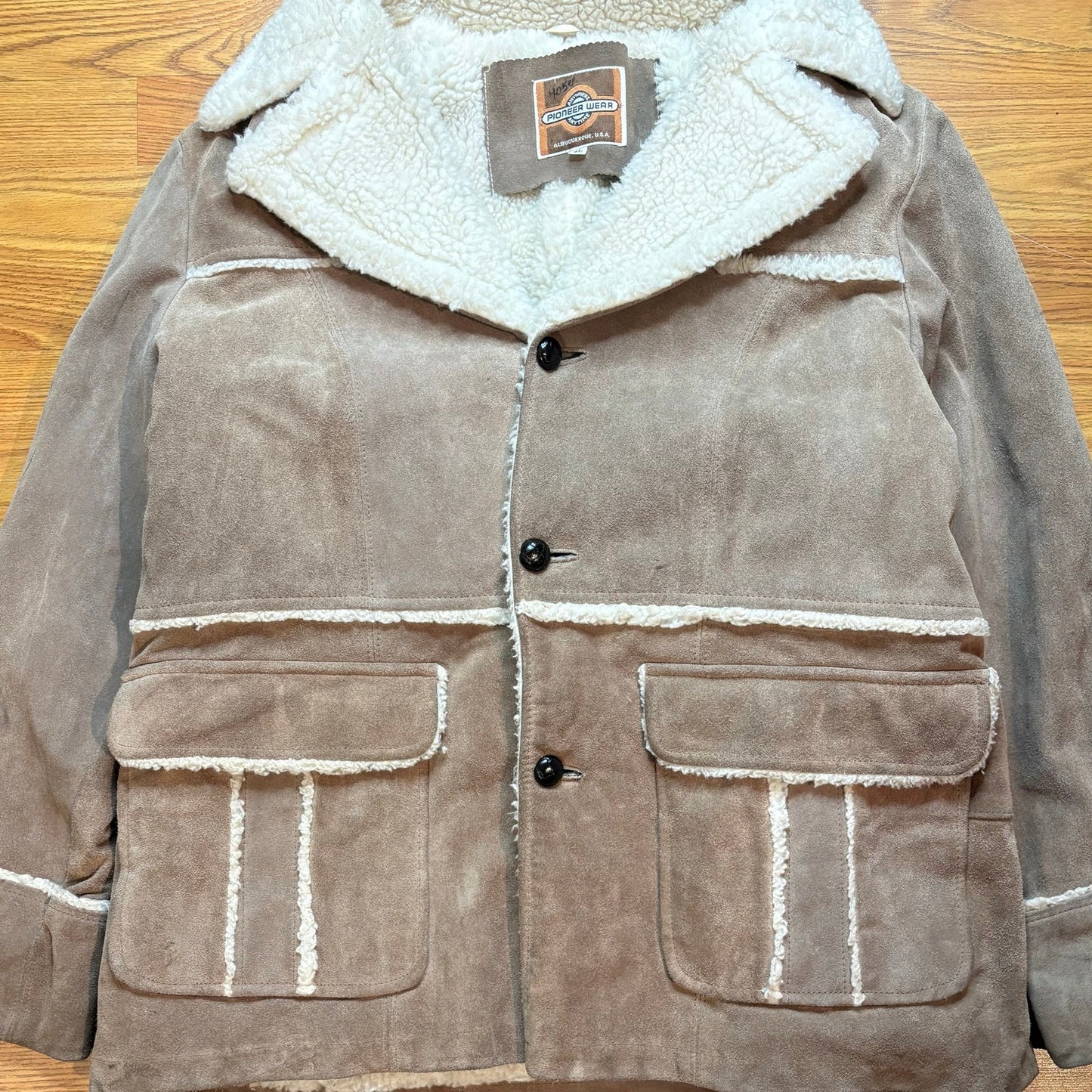 Vintage 1970s Pioneer Wear Suede Leather Sherpa Coat Mens XL Western USA