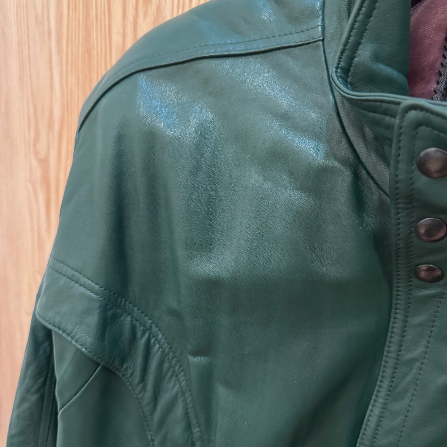 Vintage Saxony Leather Jacket Bomber Dark Green Rare 1990s Men's L