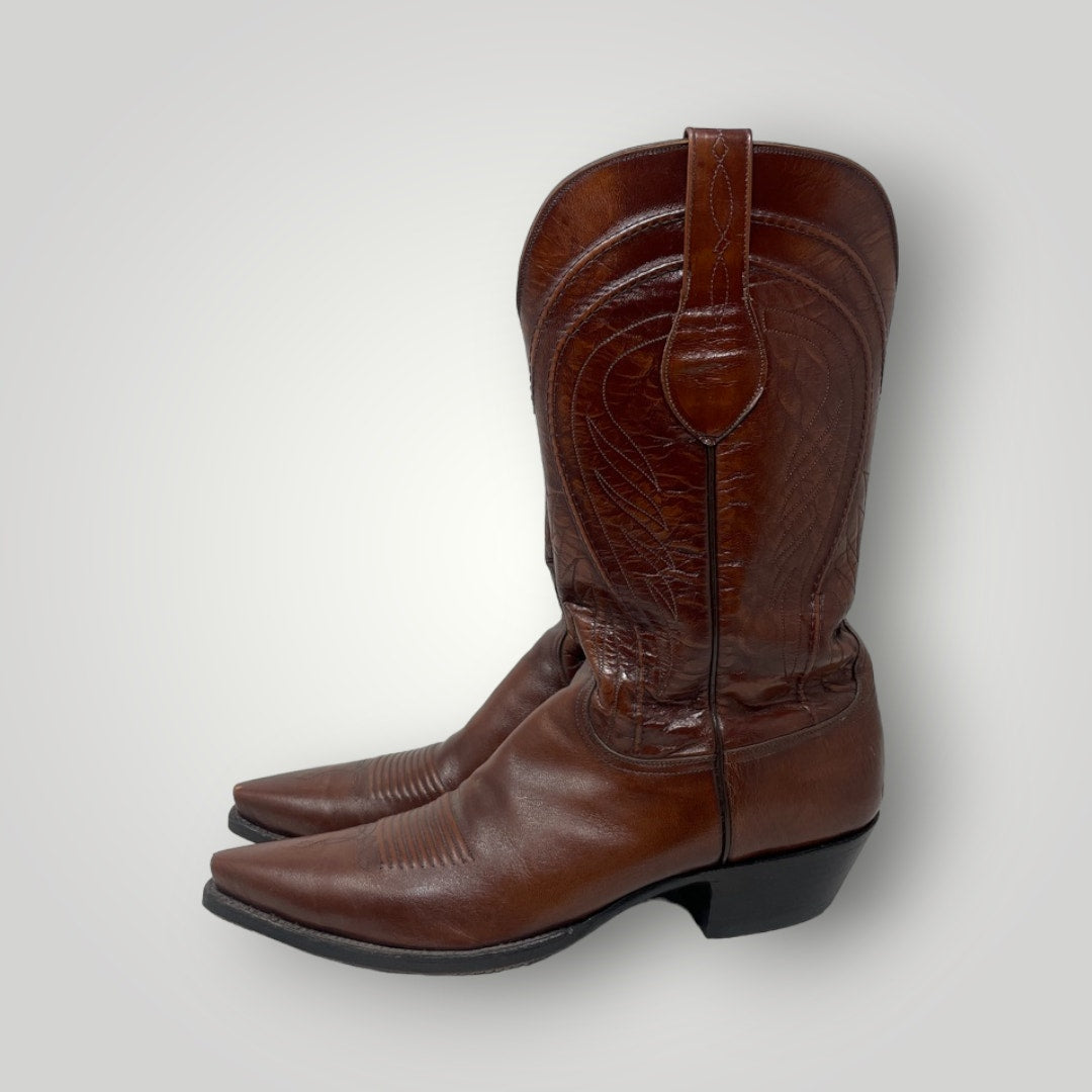 Vtg Lucchese Classic Brown Brush Off Goat Cowboy Boot Men Western Snip Toe 12.5A