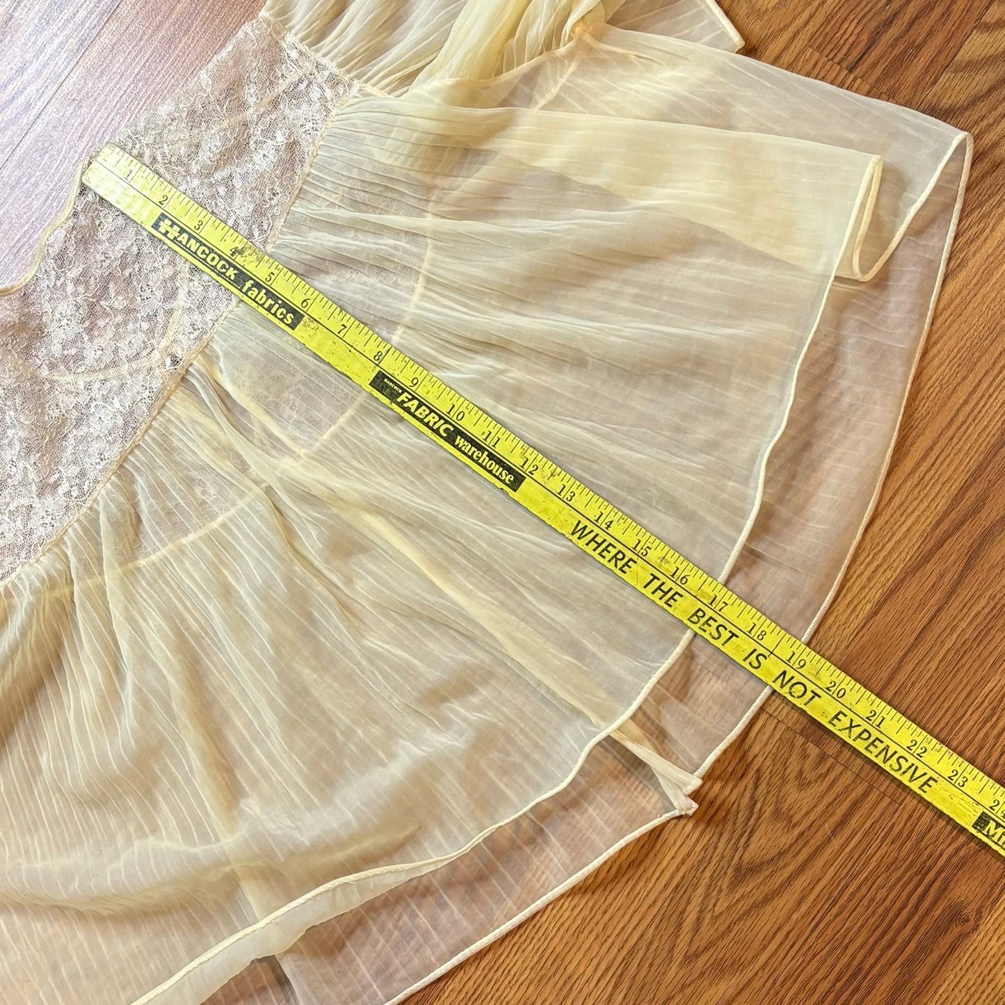 Vtg 1960s Sheer Butter Yellow Lace Pleated Blouse Tie Front Bell Sleeve Boho
