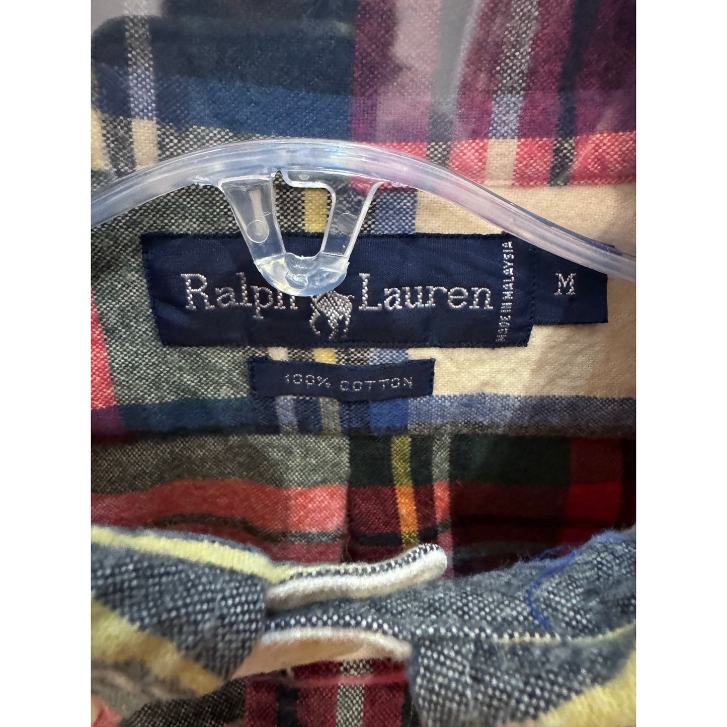 Vintage 1990s Ralph Lauren Flannel Cotton Soft Heavy M Plaid Cream Red Green