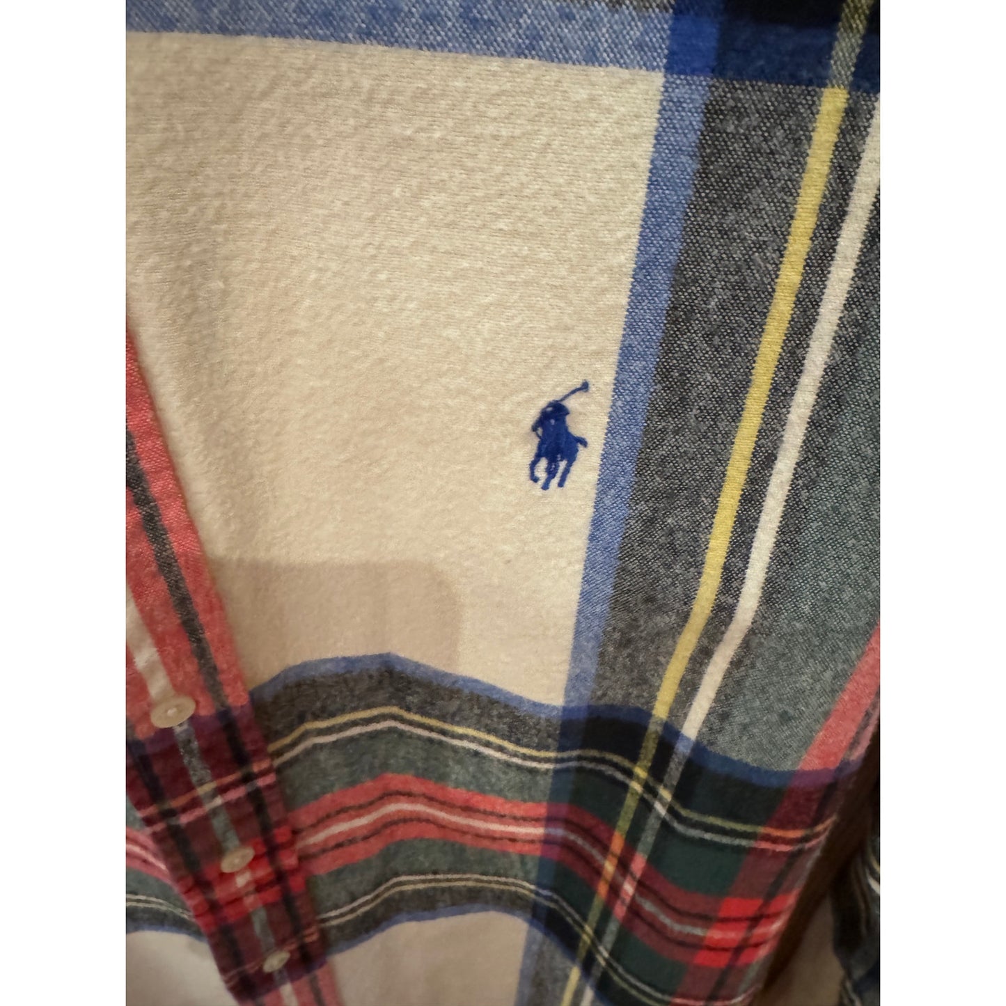 Vintage 1990s Ralph Lauren Flannel Cotton Soft Heavy M Plaid Cream Red Green