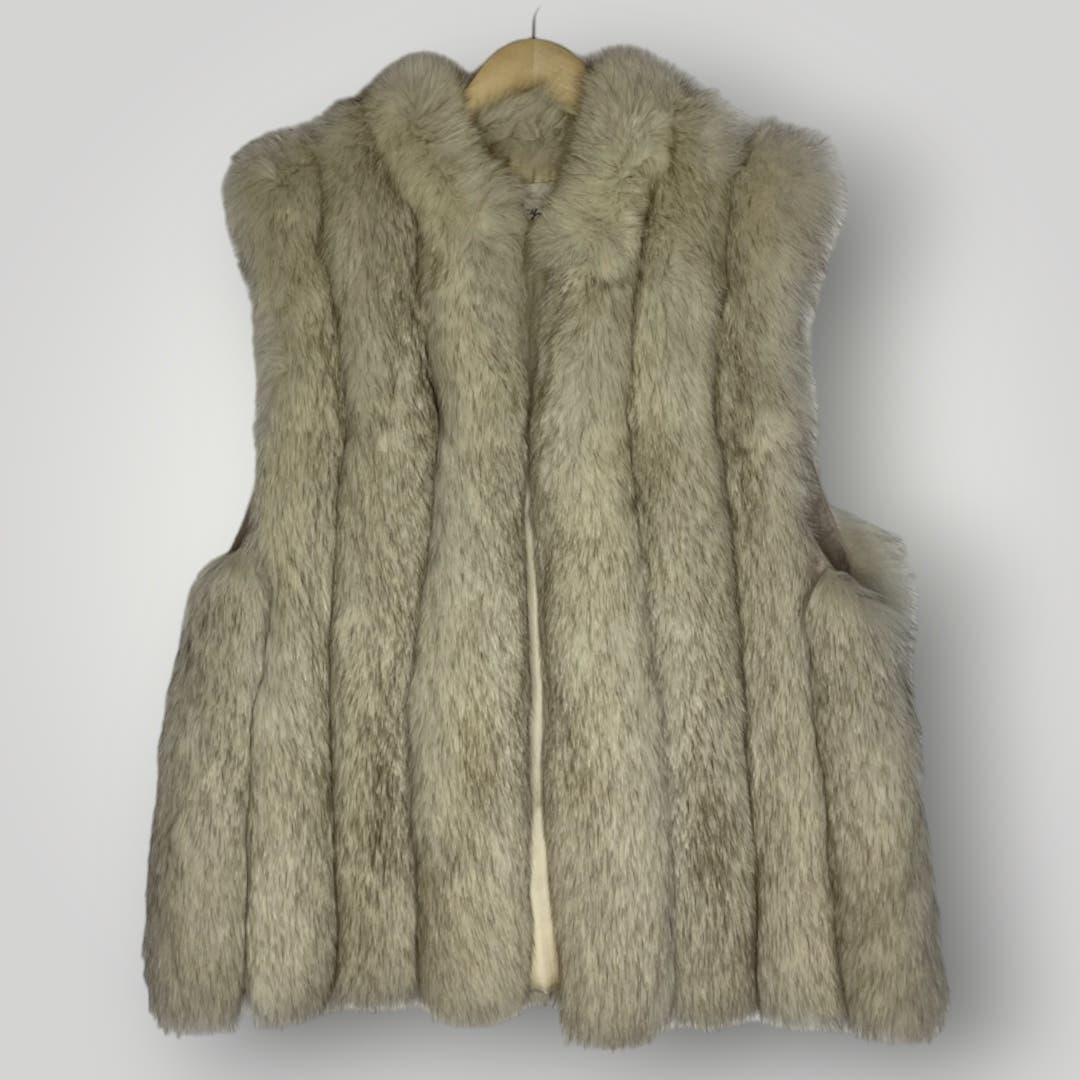Vintage Natural Blue Fox Fur Vest Lays Furs Women's Large Lined