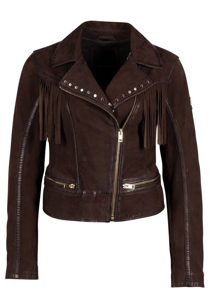 Fanny Fringe Leather Jacket Dark Brown - MST GoodsLeather JacketMauritius