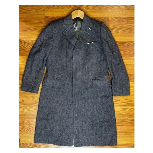 Vintage 1960s Homer Reed Herringbone Wool Long Coat Men's Large Gray Ivy League