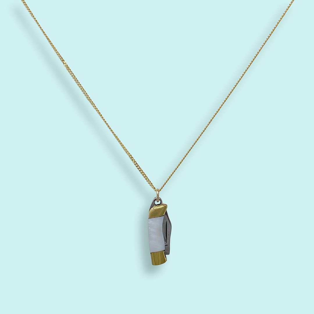 Tiny Pearl Handle Knife on Gold Chain Necklace