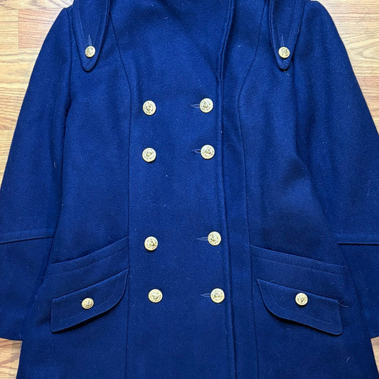 Vtg 1940s Navy Military Style Coat Womens Small Double Breasted Lion Buttons