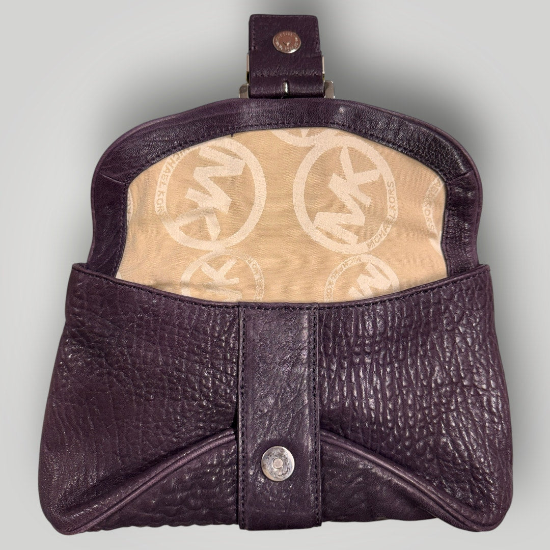 Vtg Y2k Michael Kors Heidi Clutch Genuine Leather Aubergine MSRP $178 Dust Bag