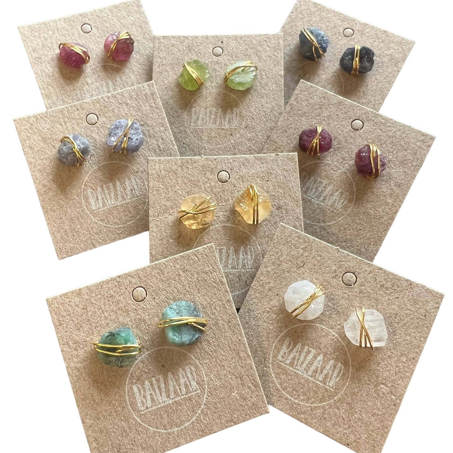 Wrapped Raw Stone Stud Earrings