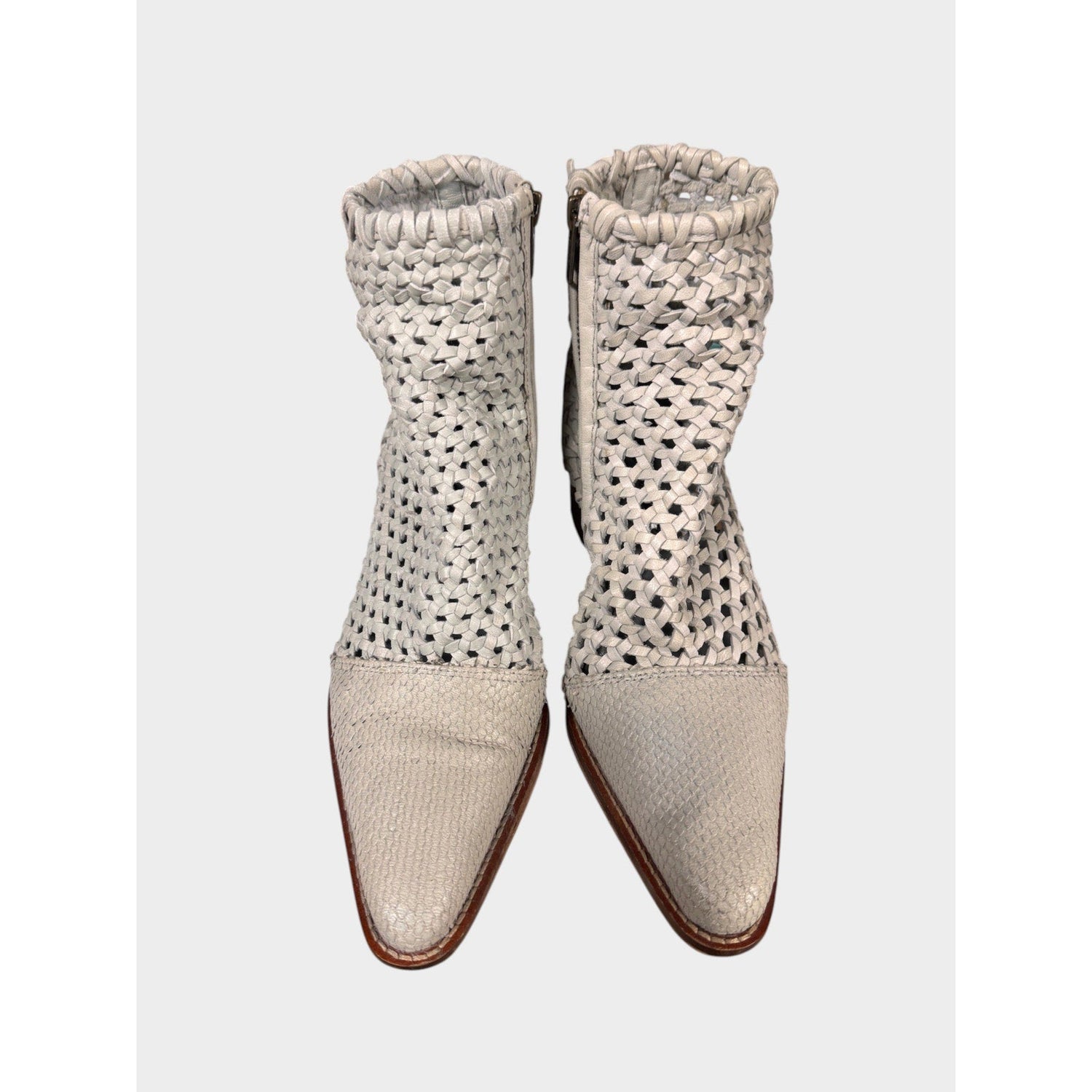 Free People In The Loop Woven Leather Boots Women's 37 6.5 Gray Cream - MST GoodsVintage