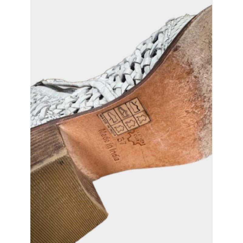 Free People In The Loop Woven Leather Boots Women's 37 6.5 Gray Cream - MST GoodsVintage