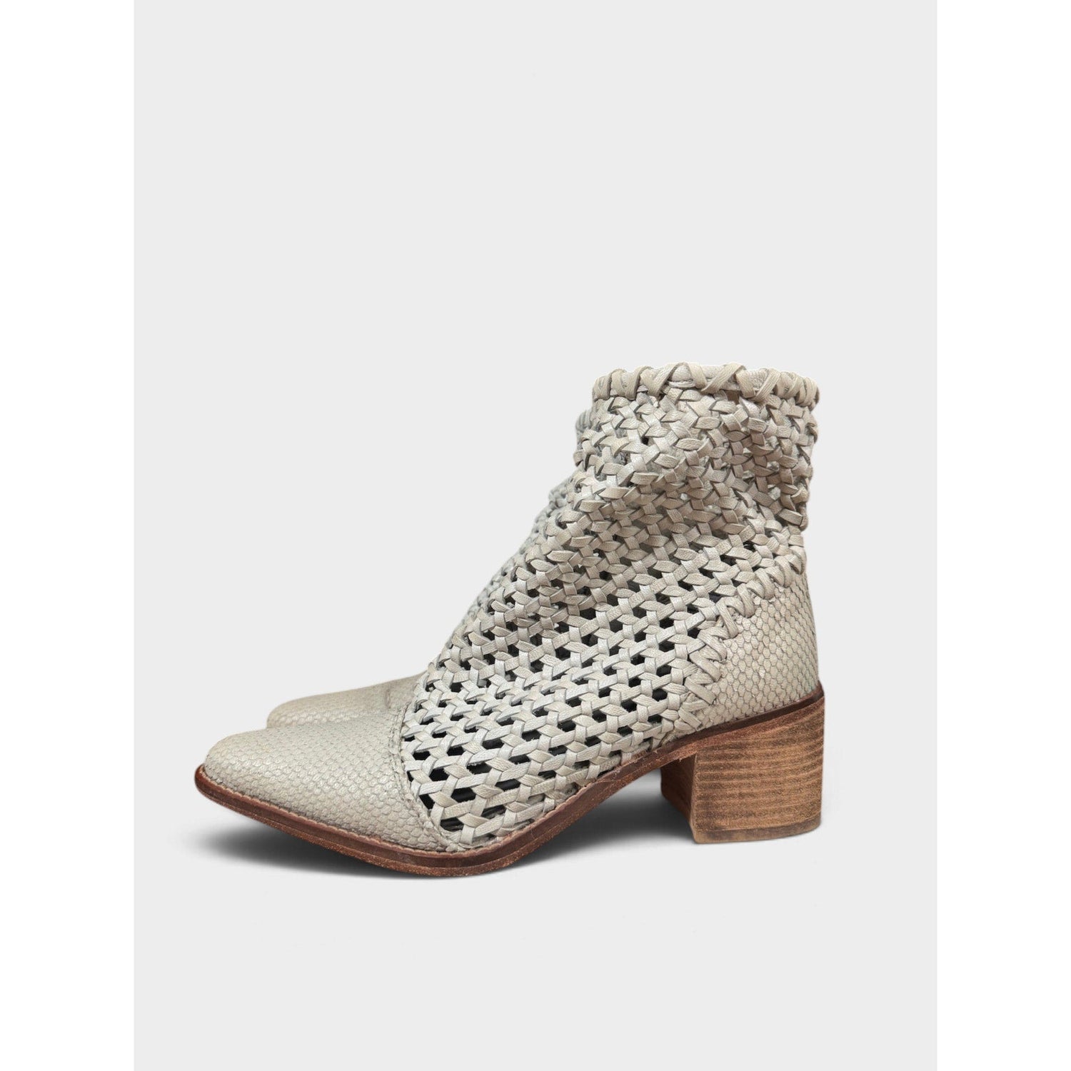 Free People In The Loop Woven Leather Boots Women's 37 6.5 Gray Cream - MST GoodsVintage