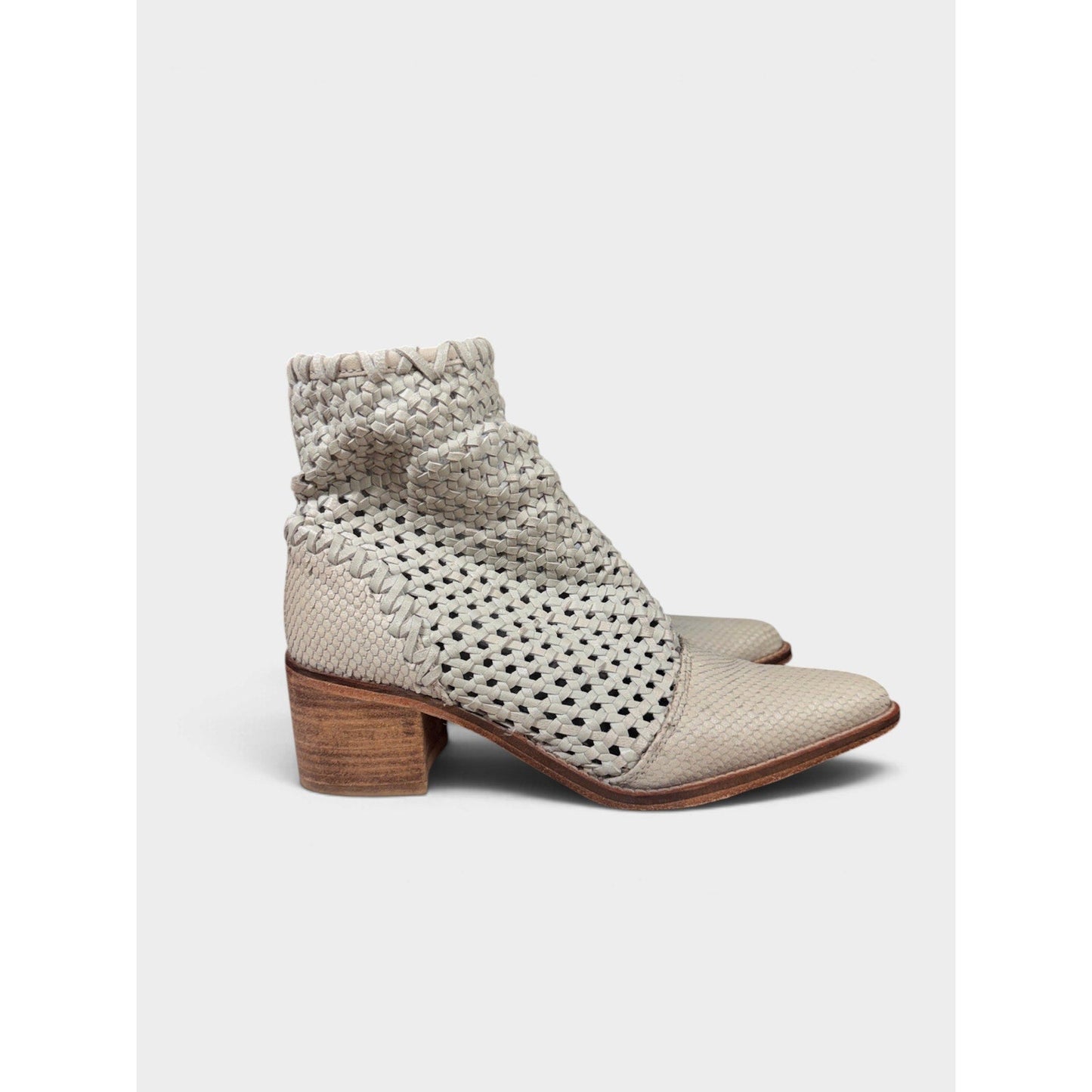 Free People In The Loop Woven Leather Boots Women's 37 6.5 Gray Cream - MST GoodsVintage