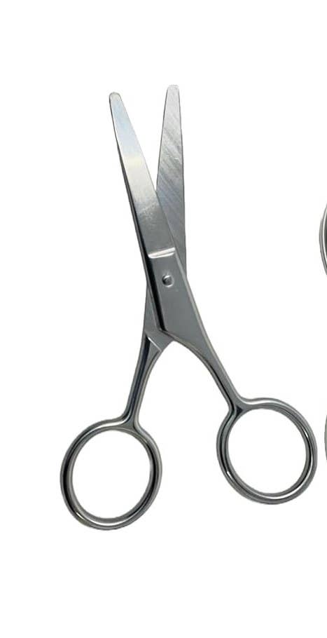 Pair of silver scissors on a white background