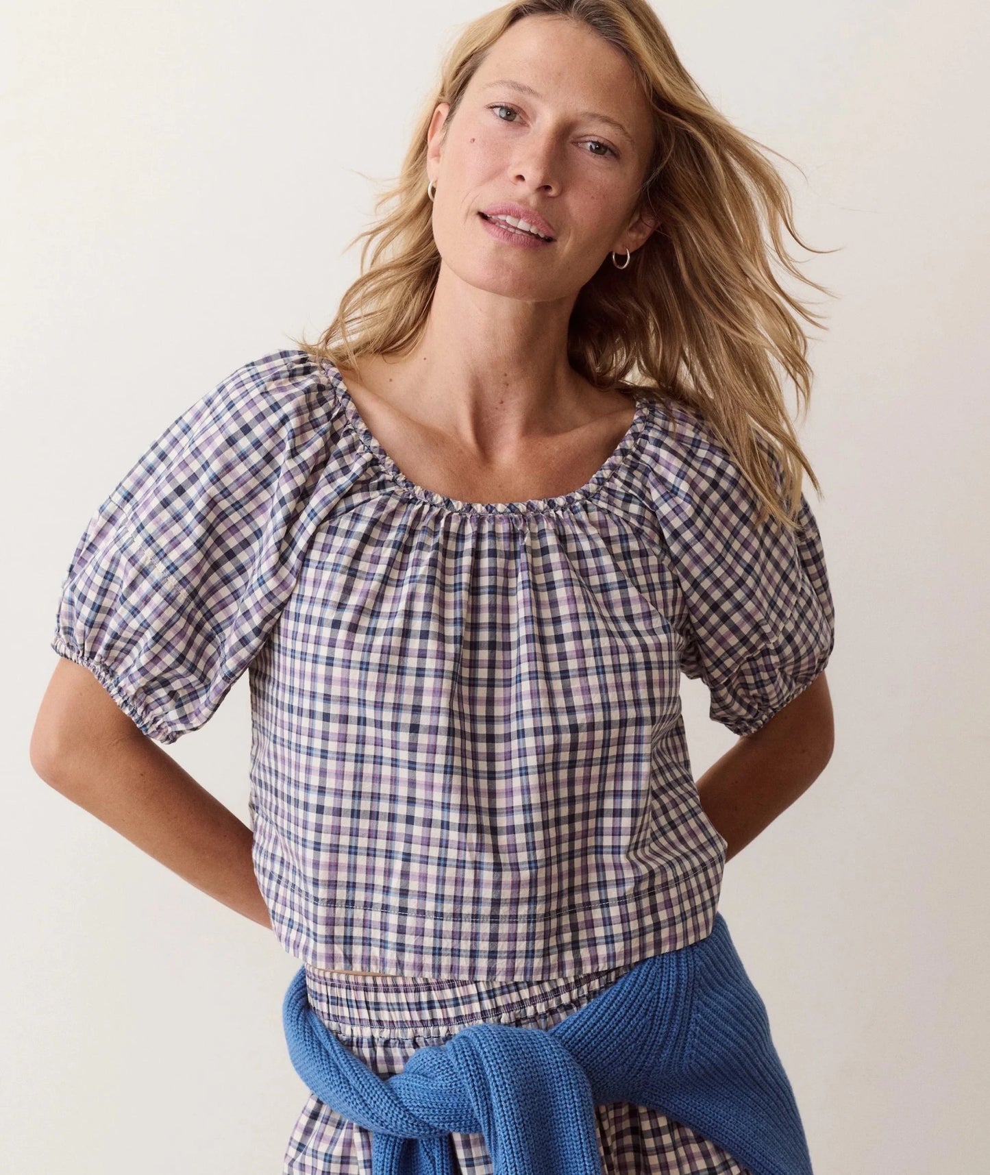 Gia Poplin Blouse Blue and Lavender Plaid - MST GoodsMarine Layer