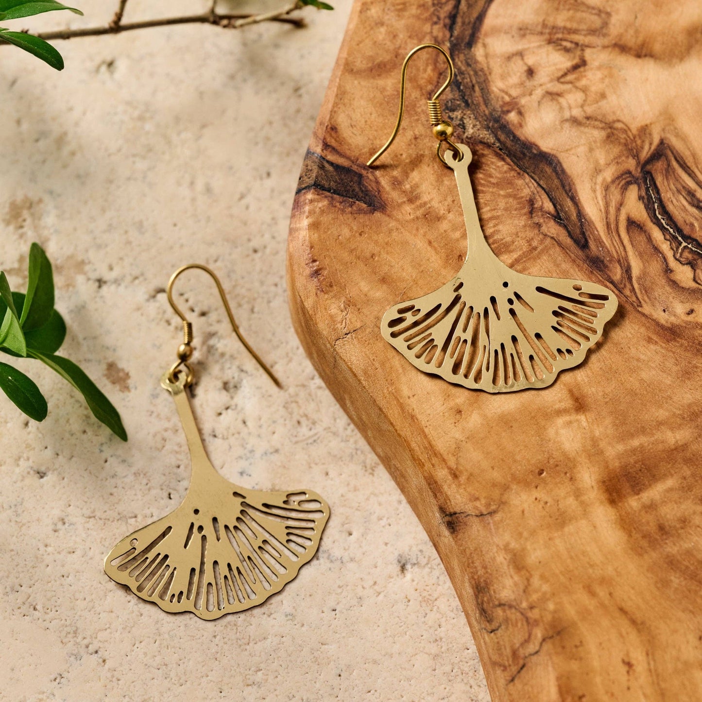 Ginkgo Leaf Dangle Earrings - MST GoodsTen Thousand Villages