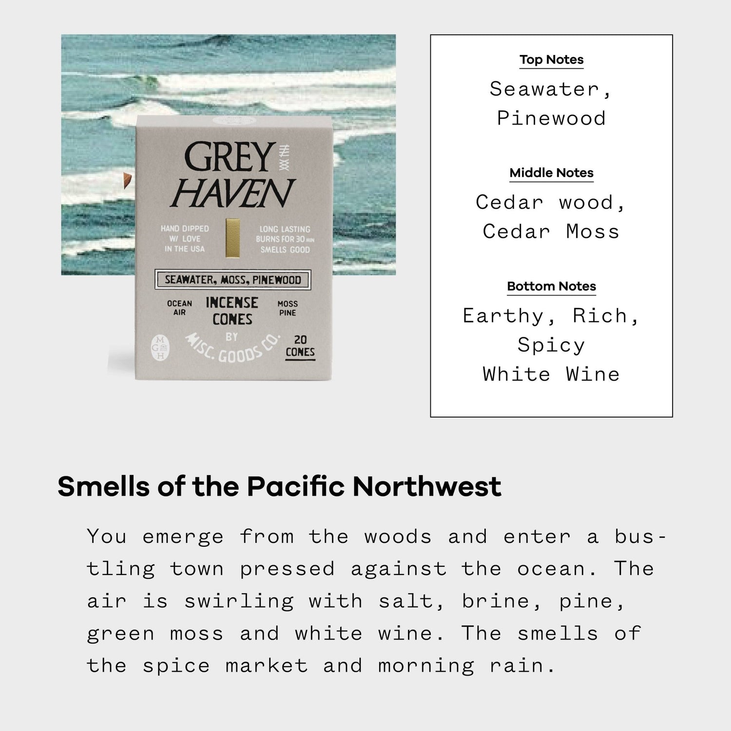 Greyhaven Incense Cones | Handmade | Pine, Moss & Ocean - MST GoodsMisc Goods Co.