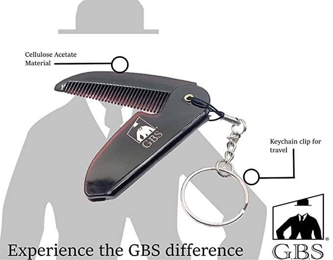 Black comb with keychain clip on a white background, featuring GBS branding.