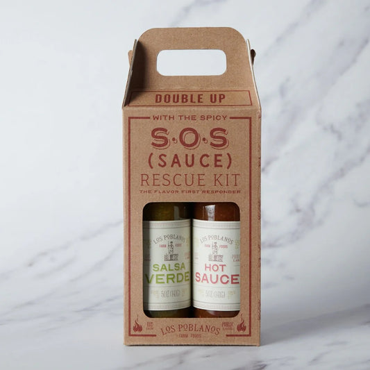 SOS Sauce Rescue Kit packaging with two bottles inside on a white background