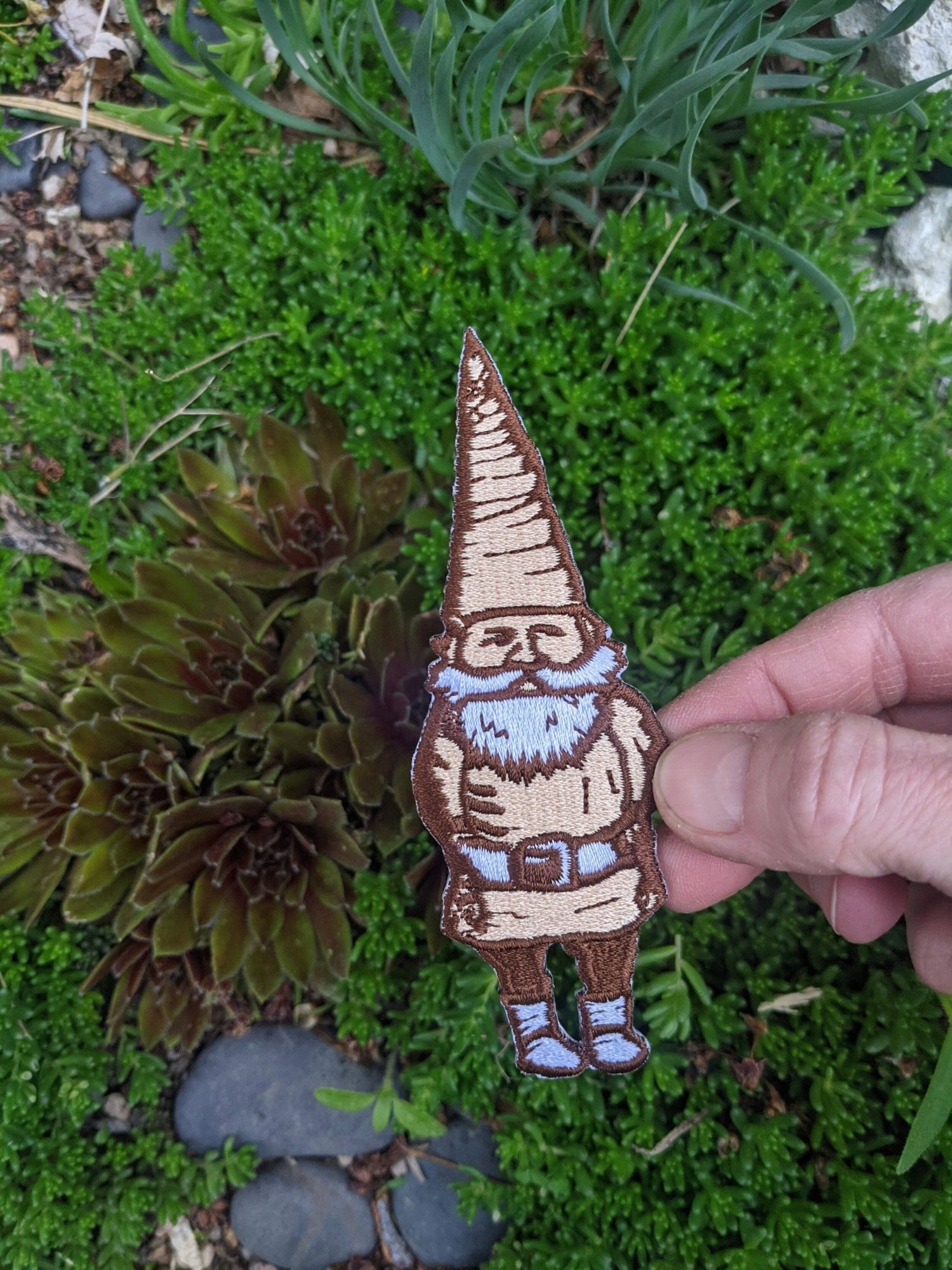Iron - on patch | gnome - brown & tan 4.5" x 1.6" - MST Goodsilikesara | art + goods