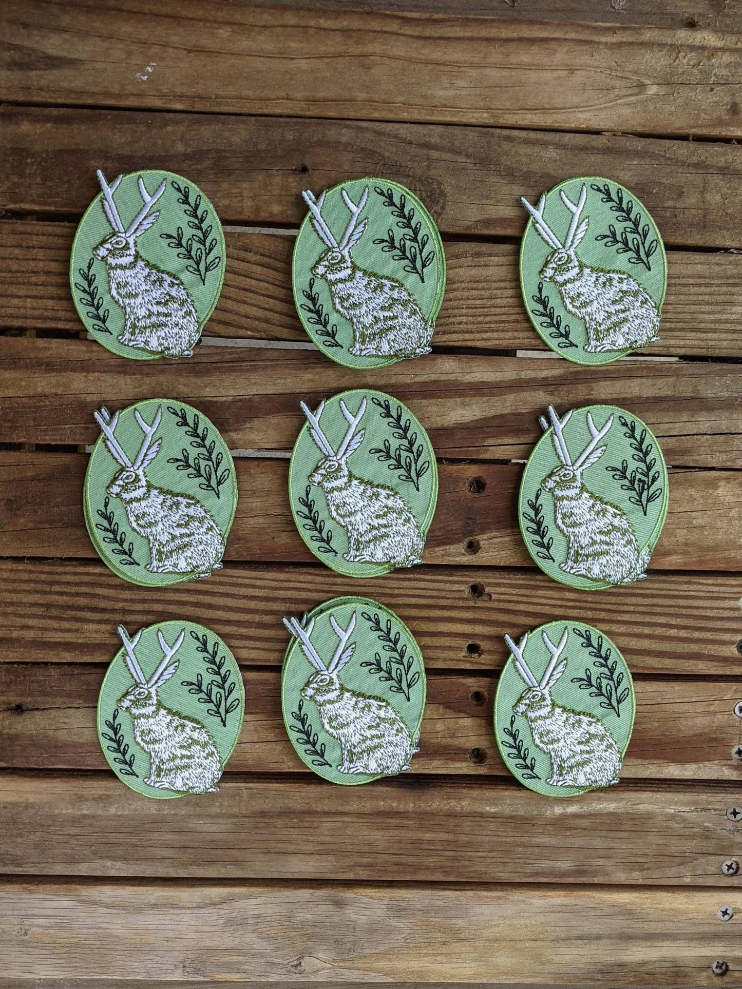 Iron - on patch | jackalope - green oval 2.5" x 3.2" - MST Goodsilikesara | art + goods
