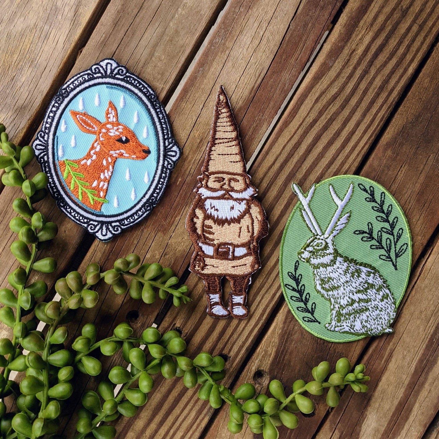 Iron - on patch | jackalope - green oval 2.5" x 3.2" - MST Goodsilikesara | art + goods