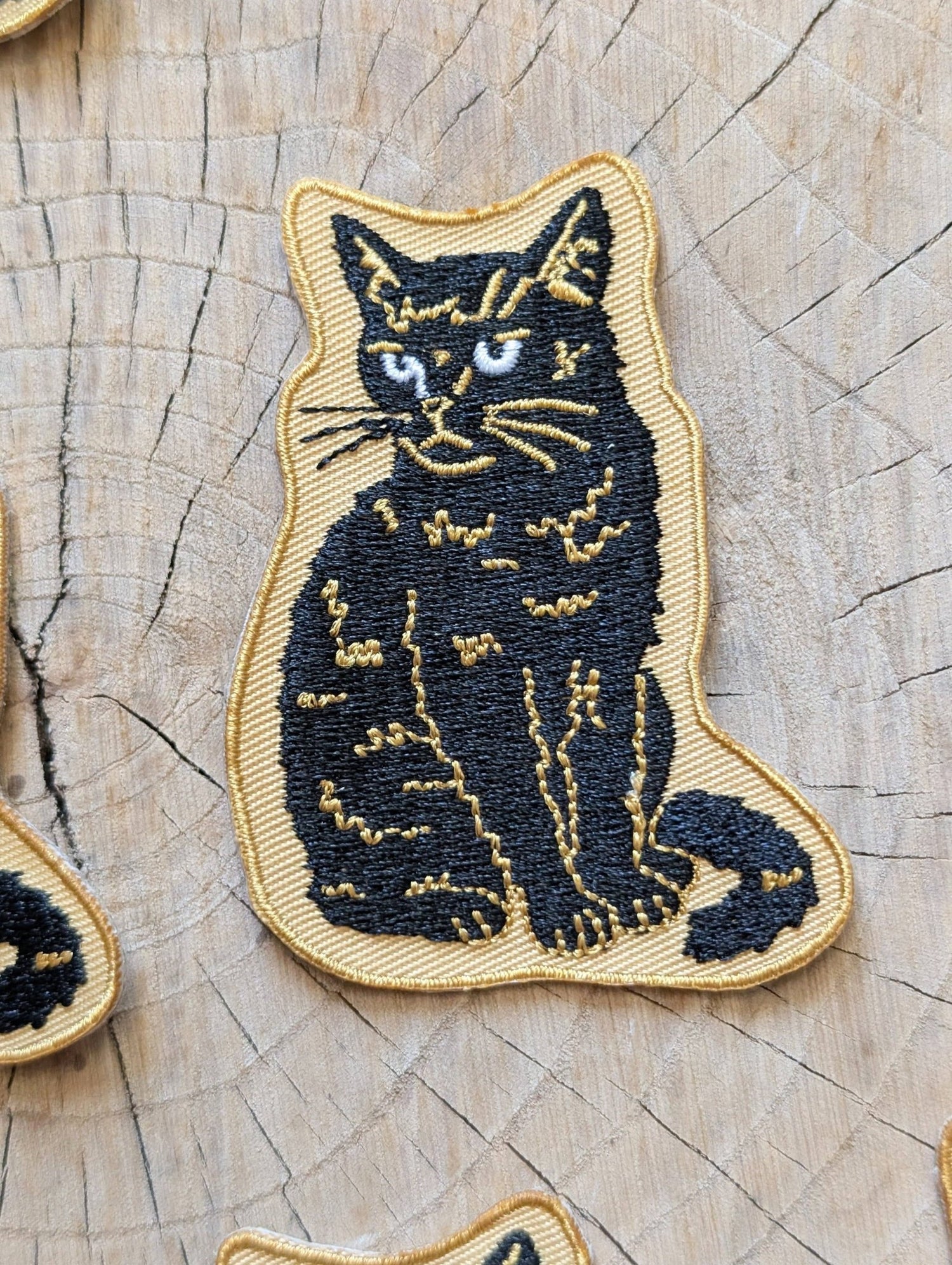 Iron - on patch | sitting black disappointed cat 2.9" x 2.2" - MST Goodsilikesara | art + goods
