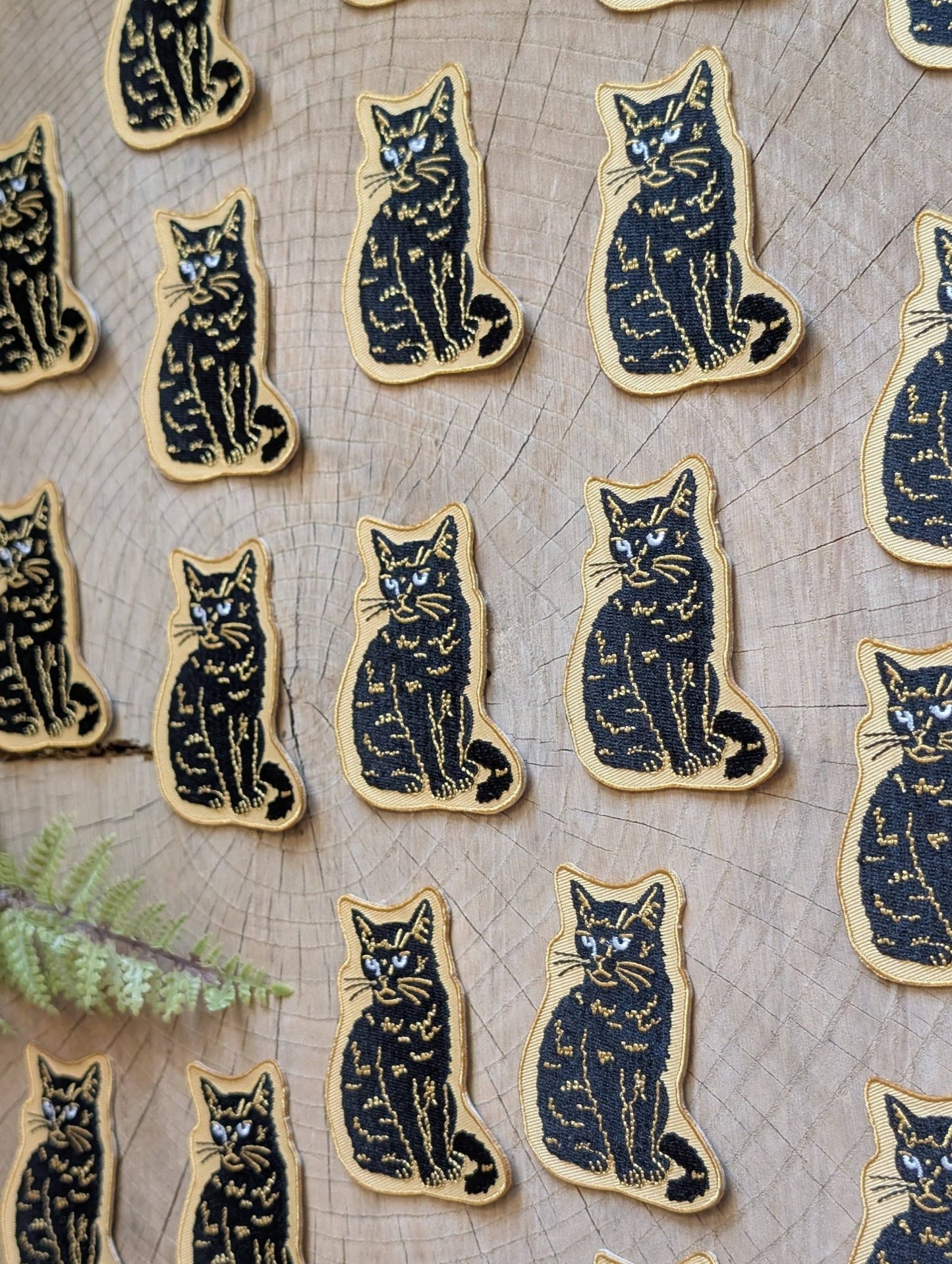 Iron - on patch | sitting black disappointed cat 2.9" x 2.2" - MST Goodsilikesara | art + goods