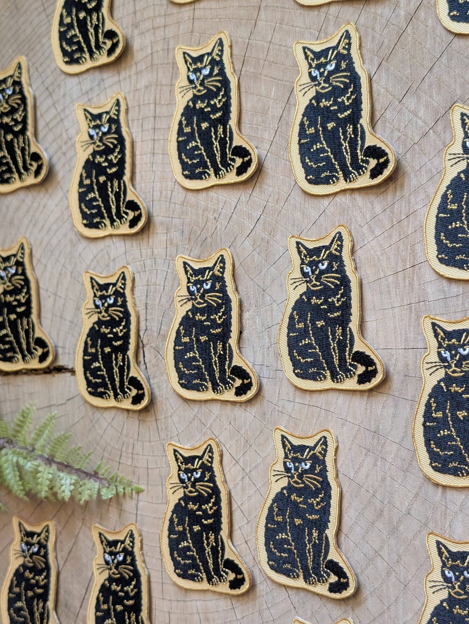 Iron - on patch | sitting black disappointed cat 2.9" x 2.2" - MST Goodsilikesara | art + goods