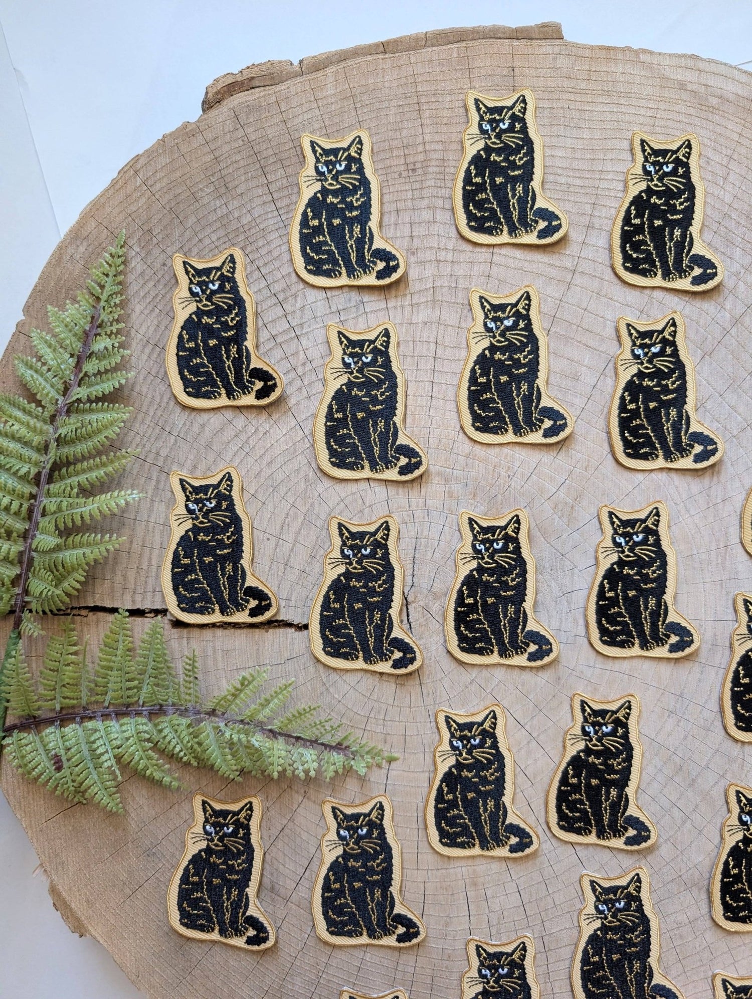 Iron - on patch | sitting black disappointed cat 2.9" x 2.2" - MST Goodsilikesara | art + goods