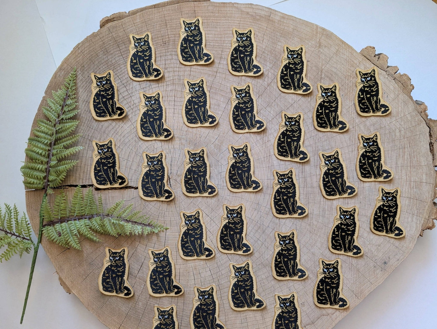 Iron - on patch | sitting black disappointed cat 2.9" x 2.2" - MST Goodsilikesara | art + goods
