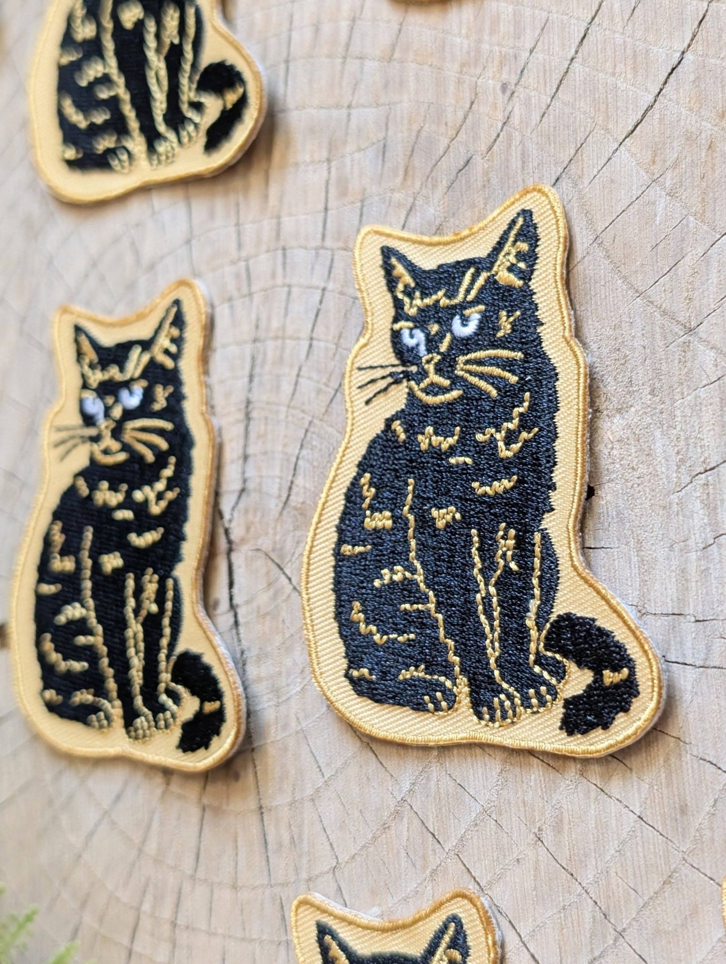 Iron - on patch | sitting black disappointed cat 2.9" x 2.2" - MST Goodsilikesara | art + goods