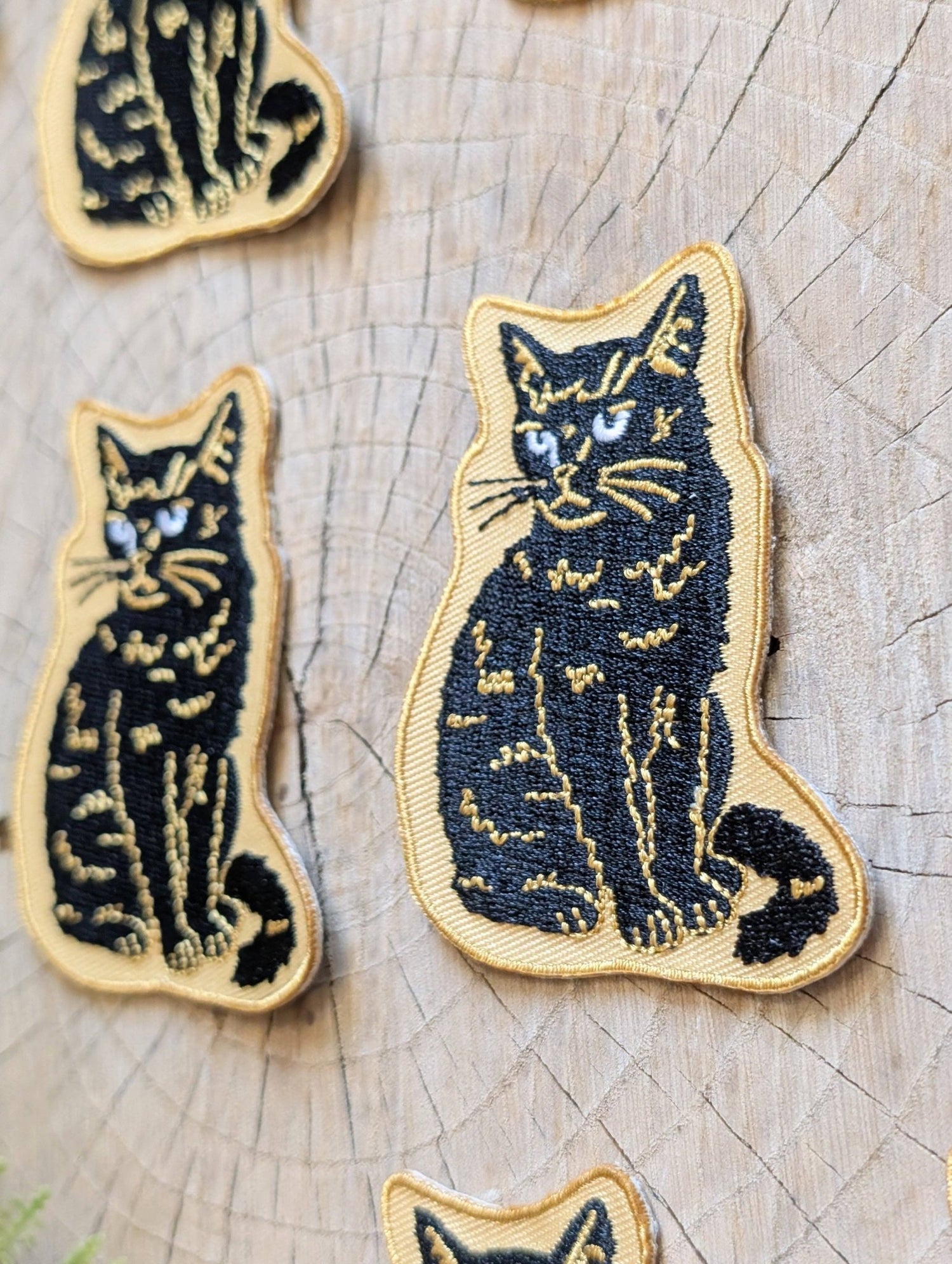 Iron - on patch | sitting black disappointed cat 2.9" x 2.2" - MST Goodsilikesara | art + goods
