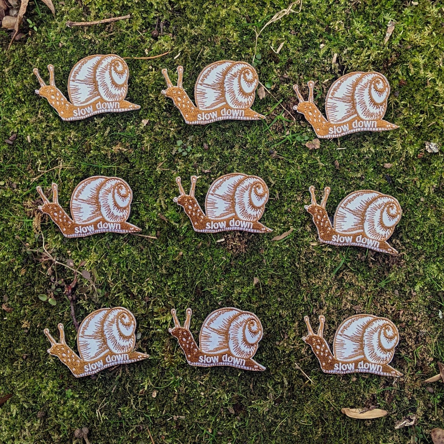 Iron - on patch | slow down snail - brown 1.6" x 2.6" - MST Goodsilikesara | art + goods