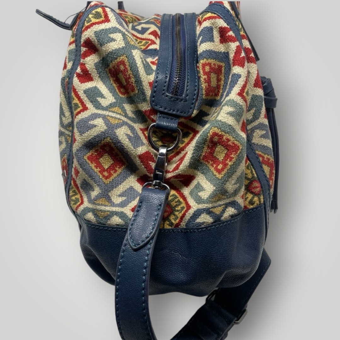 Isabella Fiore Bags Purse Studded Convertible Blue Leather Trim Geometric Pattern - MST GoodsIsabella Fiore
