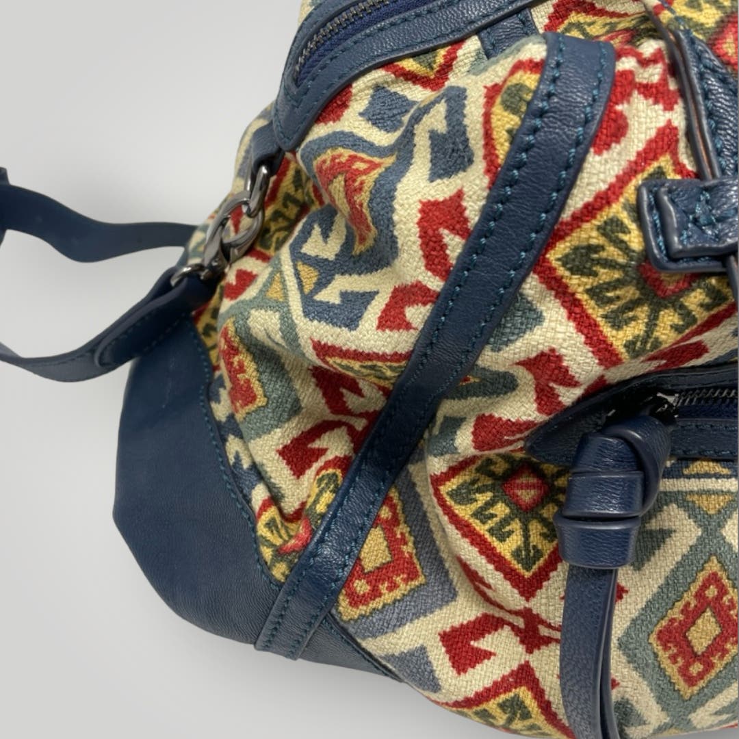 Isabella Fiore Bags Purse Studded Convertible Blue Leather Trim Geometric Pattern - MST GoodsIsabella Fiore