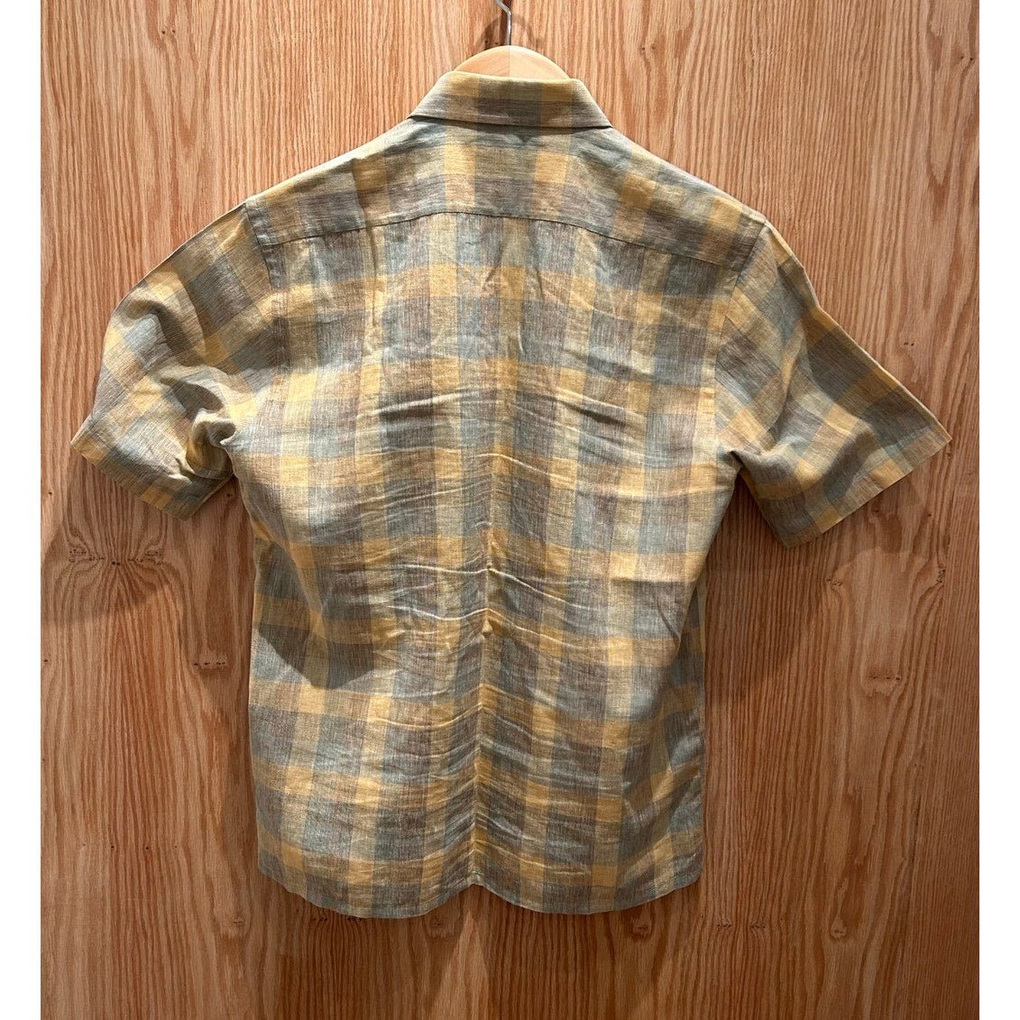 Joseph Abboud Blue Yellow Plaid Short Sleeve Men's Medium Linen Blend - MST GoodsJoseph Abboud