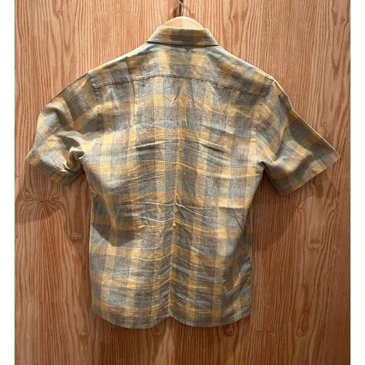 Joseph Abboud Blue Yellow Plaid Short Sleeve Men's Medium Linen Blend - MST GoodsJoseph Abboud