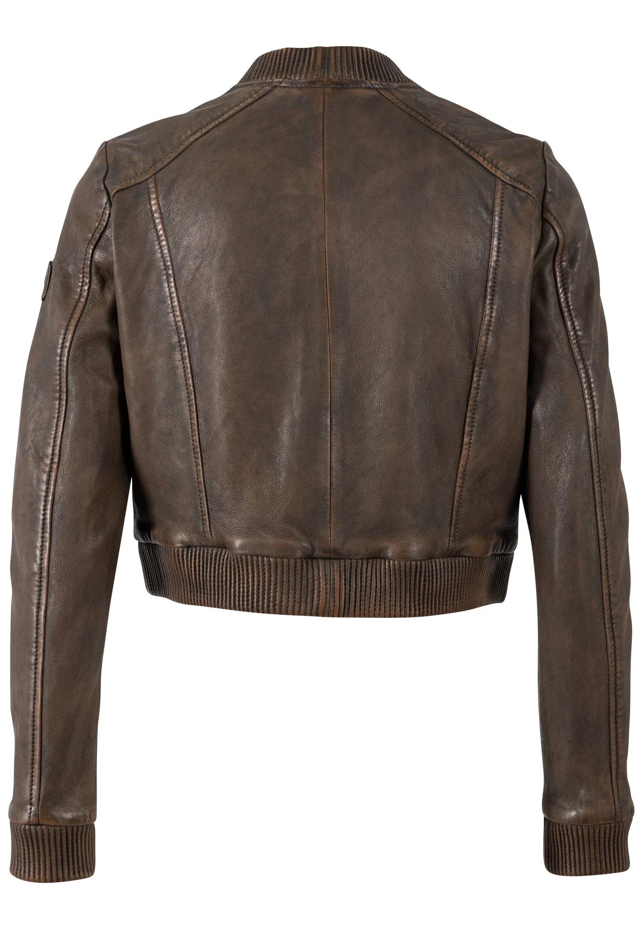 Kamaryn Brown Leather Crop Bomber Jacket