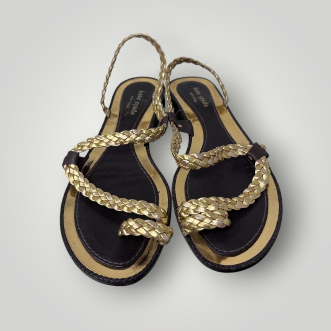 Kate Spade Sandals Gold Braided Leather Women's 8.5 Strappy - MST GoodsKate Spade