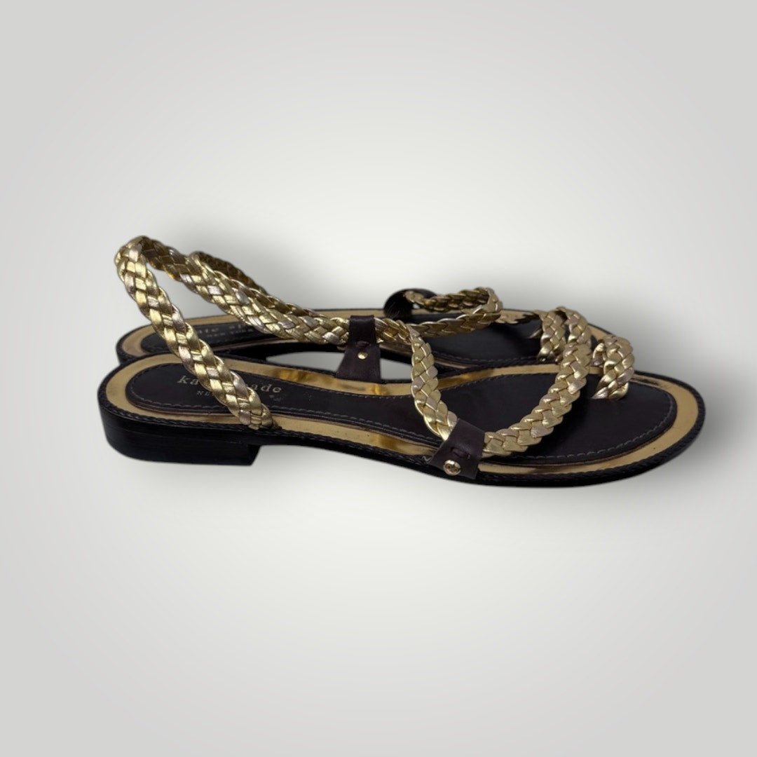 Kate Spade Sandals Gold Braided Leather Women's 8.5 Strappy - MST GoodsKate Spade