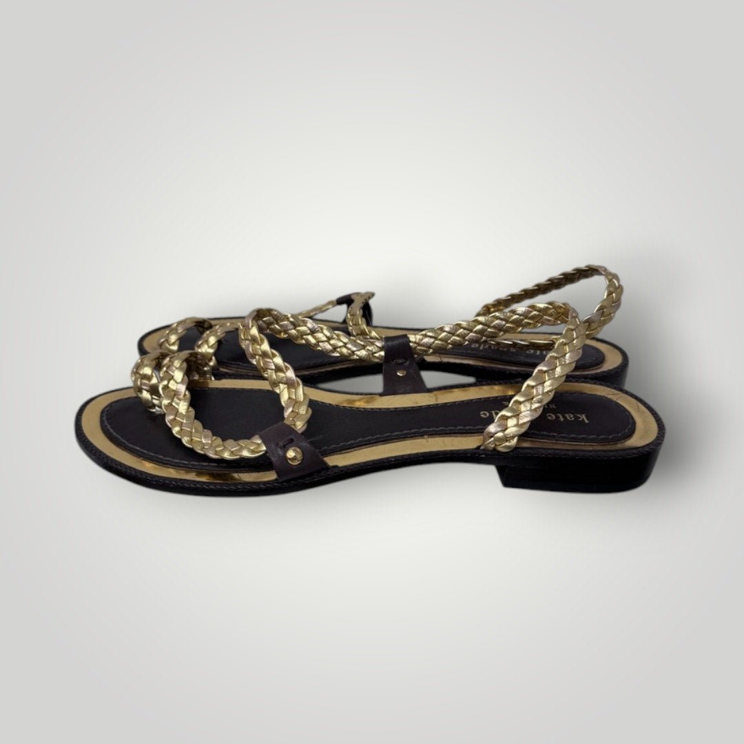 Kate Spade Sandals Gold Braided Leather Women's 8.5 Strappy - MST GoodsKate Spade